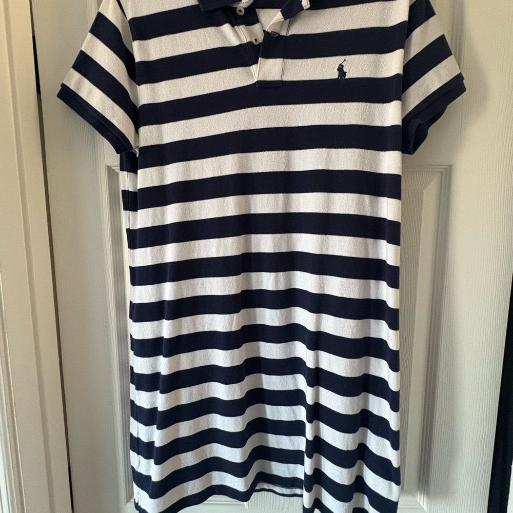 Ralph Lauren Navy and White Striped Polo Shirt